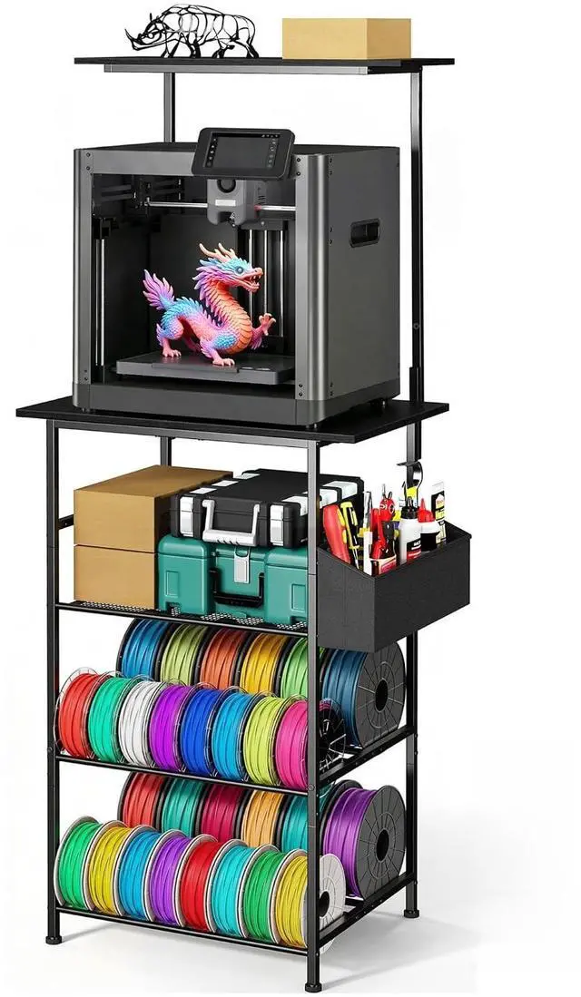 Main image of Emfogo 3D Printer Stand with Filament Storage, 5 Tier 3D Printer Table with Storage Bag, 3D Printing Desk Wall Anchorage for Home Office Workshop Studio (19.7" L×16.1" W×63.8" H)