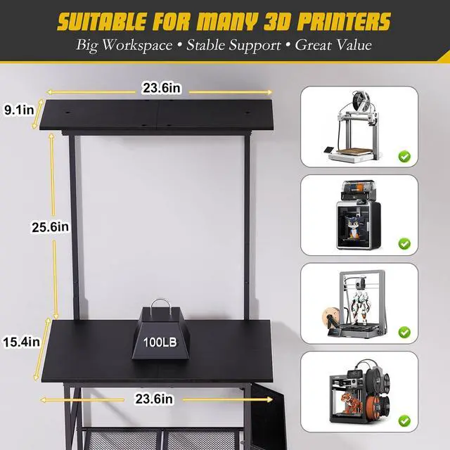 Alt view image 3 of 7 - Emfogo 3D Printer Stand with Filament Storage, 5 Tier 3D Printer Table with Storage Bag, 3D Printing Desk Wall Anchorage for Home Office Workshop Studio (19.7" L×16.1" W×63.8" H)