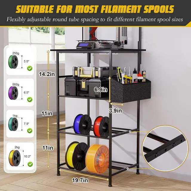 Alt view image 4 of 7 - Emfogo 3D Printer Stand with Filament Storage, 5 Tier 3D Printer Table with Storage Bag, 3D Printing Desk Wall Anchorage for Home Office Workshop Studio (19.7" L×16.1" W×63.8" H)