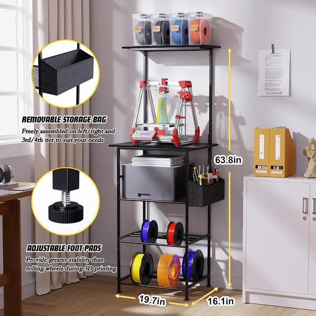 Alt view image 5 of 7 - Emfogo 3D Printer Stand with Filament Storage, 5 Tier 3D Printer Table with Storage Bag, 3D Printing Desk Wall Anchorage for Home Office Workshop Studio (19.7" L×16.1" W×63.8" H)