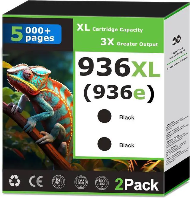 Main image of 936XL 936e Black Ink Cartridges Compatible for HP 936 Black Ink Cartridges Combo Pack Work with OfficeJet Pro 9110 9110b 9120 9122 9125 9125e 9128 9128e 9130 Printer,Update with V19.8.1 Chip (2 Pack)