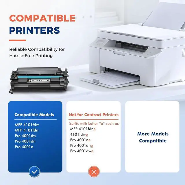 Alt view image 4 of 7 - 148A Toner Cartridge Black MFP 4101fdw 4001n W1480A W1480X 148X High Yield