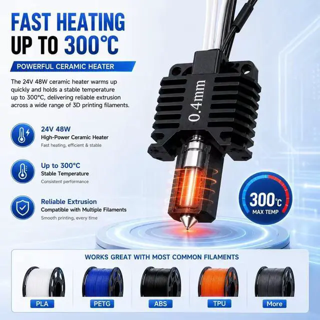 Alt view image 6 of 7 - 3D Printer Hotend Complete Kit Compatible with Bambu Lab X1, X1C Carbon, Plug-and-Play Replacement, Hardened Steel 0.4mm Nozzle, Ceramic Heater, Thermistor, Cooling Fan, Heating Block(0.4mm