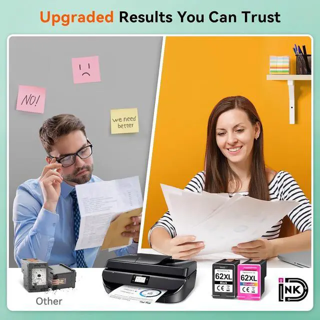 Alt view image 4 of 7 - InkID Printer Ink 62 Compatible for HP 62XL Ink Cartridge Combo Pack Black/Color Fit for Envy 7640 5660 5540 7645 7644 5643 5640 5661 5642 7643 OfficeJet 250 200 5740 5741 5745 Printer (2 Pack)
