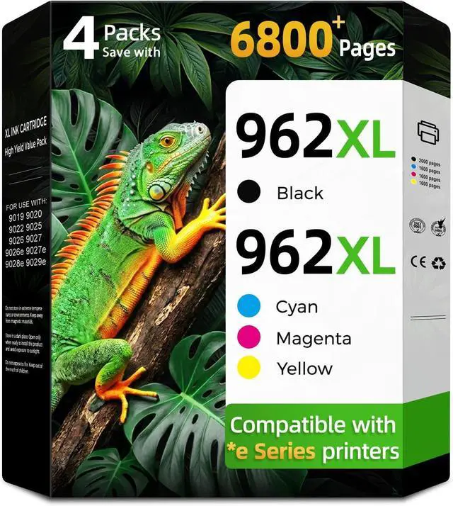 Main image of 962xl Ink Cartridges Combo Pack Replacement for HP 962 XL HP962XL Work for HP OfficeJet Pro 9015e 9010 9012 9012e 9018e 9025e 9015 9018 9025e 9025 9020 9022 Printer(Black, Cyan, Magenta, Yellow)4-Pack