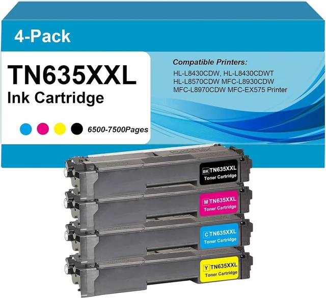 Main image of TN635XXL Super High Yield Toner Cartridge,Black,Cyan,Magenta,Yellow,4-Pack