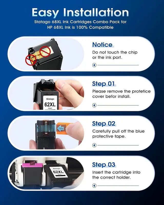 Alt view image 6 of 7 - 62XL Ink Cartridges Black High Yield Replacement for HP 62 Ink 62XL Ink for HP Envy 7640 7645 5540 5549 5640 5660 for OfficeJet Mobile 250 200 for OfficeJet 5740 5741 8040 Printer (2 Black)