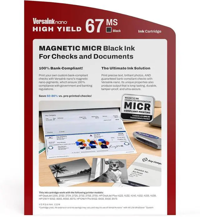 Alt view image 4 of 5 - VersaInk-Nano HP 67 MS MICR Black Ink Cartridge for Check Printing