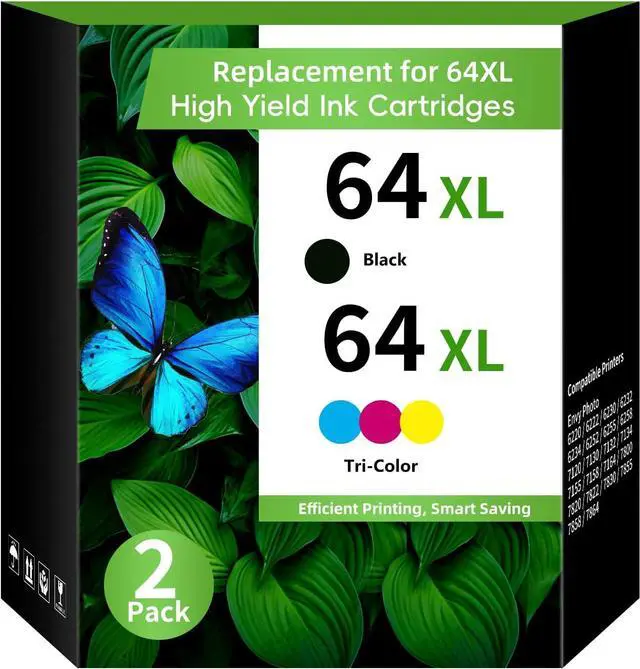 Main image of 64XL Pack (2-Pack, BK, Tri-Color) Replacement for HP 64XL Ink Cartridge Combo Pack HP 64 XL HP Ink Cartridges Black and Color for HP Envy Photo 7858 7855 7155 6255 6252 6230 Envy 7255e 7955e Printer