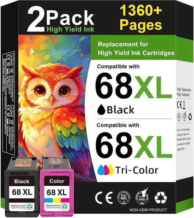 Main image of 68XL 68 Ink Cartridges Black/Color Combo Pack Compatible for HP68 68 XL 68 Ink Cartridges for HP Printers Replacement for HP Ink 68 68e for Envy 6155e 6100e 6152e 6500e 6552e 6555e 6558e