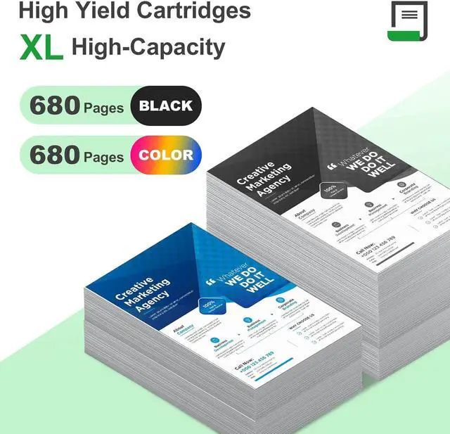 Alt view image 3 of 6 - 68XL 68 Ink Cartridges Black/Color Combo Pack Compatible for HP68 68 XL 68 Ink Cartridges for HP Printers Replacement for HP Ink 68 68e for Envy 6155e 6100e 6152e 6500e 6552e 6555e 6558e