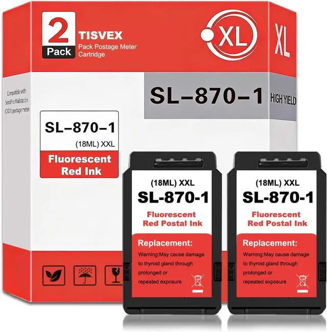 Main image of SL-870-1 Compatible for Pitney Bowes SL-870-1 Red Ink Cartridge SL870-1 XXL Fluorescent Red Ink Replacement for The PB N e w SendPro Mailstation Postage Machines (CSD1) 2-Pack XXL (18ml*2)