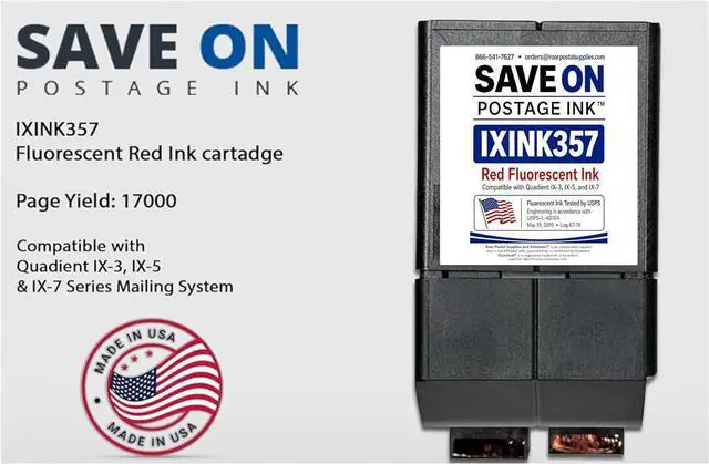 Main image of Compatible IXINK357 Quadient Neopost Ink Cartridge (1 Pack, Standard Capacity) - Fluorescent Red Printer Ink Cartridge for IX3 IX5 & IX7 Mailing System & Postage Meter - Replacement Inkjet Printer Ink