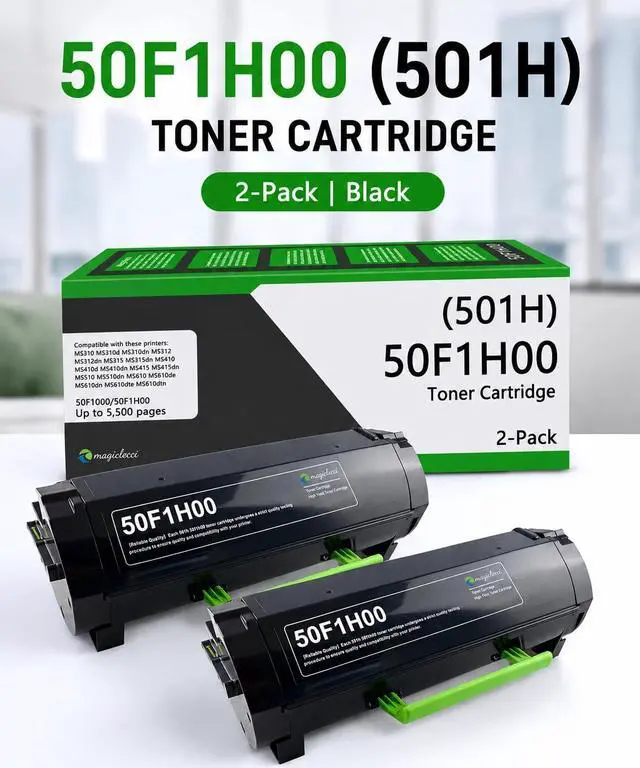 Alt view image 4 of 7 - 501H 50F1H00 Toner Cartridge High Yield (2-Pack) Compatible Replacement for Lexmark 50F1H00 Toner Cartridge Work with MS310dn MS410dn MS610dn MS312dn MS315dn MS415dn Printer