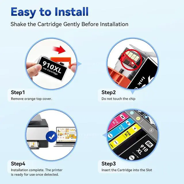 Alt view image 5 of 7 - For HP 910XL Black / 910XL Cyan, Magenta, Yellow Ink Cartridges Combo Pack