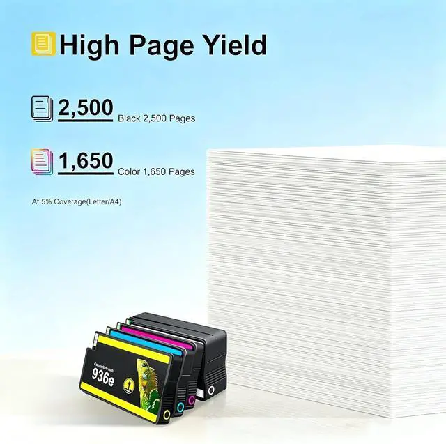 Alt view image 3 of 7 - 936 936XL Ink Cartridge Set: Compatible with 936 Ink, Suitable for HP Ink 936 936E 936XL, OfficeJet Pro 9125e 9120e 9730e 9130 9135e 9122e 9128e 9125e 9110b 9120b 4Pack