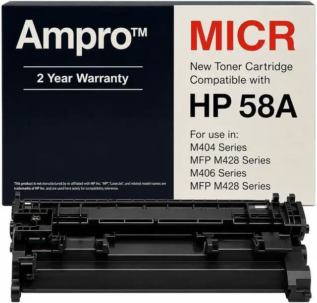 Main image of Ampro CF258A MICR 58A MICR Toner Cartridge Secure Check Printing Compatible with HP LaserJet M404DN M404DW M404N MFP M428DW M428FDN M428FDW Enterprise M406DN MFP M430F High Yield, Bank-Compliant