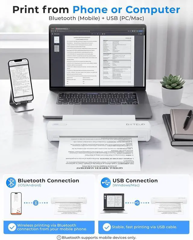 Alt view image 3 of 7 - Wireless Thermal Printer, A4 Bluetooth for Letter Legal Paper, 203 DPI