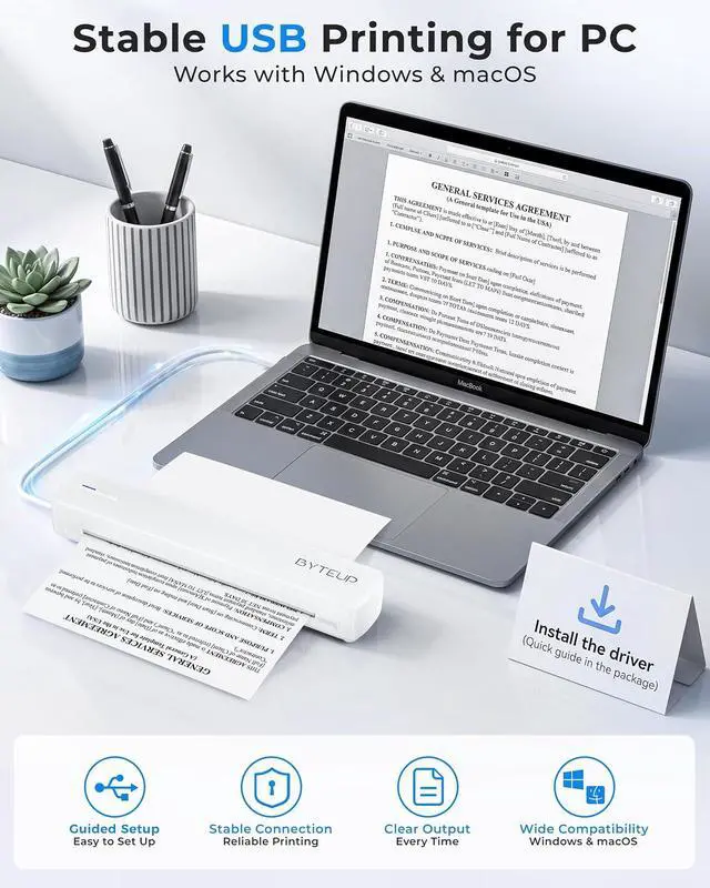 Alt view image 5 of 7 - Wireless Thermal Printer, A4 Bluetooth for Letter Legal Paper, 203 DPI