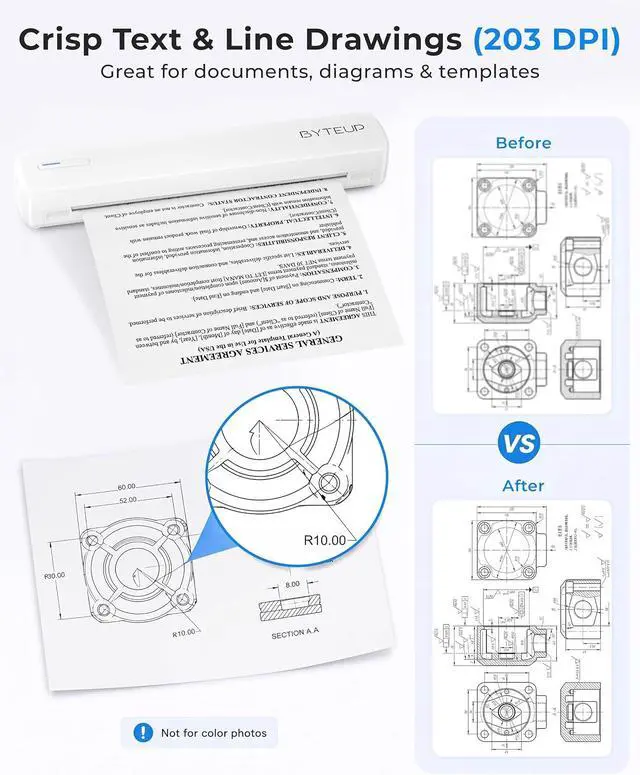Alt view image 7 of 7 - Wireless Thermal Printer, A4 Bluetooth for Letter Legal Paper, 203 DPI