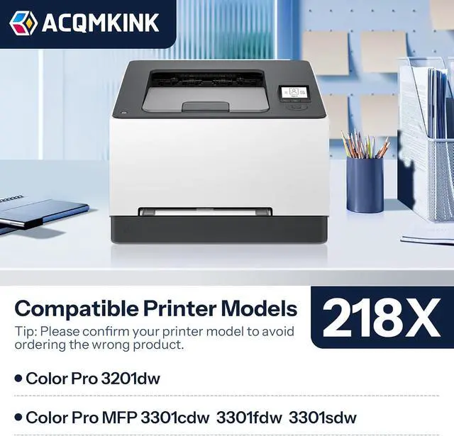 Alt view image 3 of 7 - 218X Toner Cartridges 4 Pack with Chip Compatible for HP 218X W2180X W2181X W2182X W2183X Color Pro 3201dw MFP 3301 Series 3301sdw 3301fdw 3301cdw Printer Ink (Black/Cyan/Yellow/Magenta)