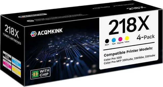 Alt view image 7 of 7 - 218X Toner Cartridges 4 Pack with Chip Compatible for HP 218X W2180X W2181X W2182X W2183X Color Pro 3201dw MFP 3301 Series 3301sdw 3301fdw 3301cdw Printer Ink (Black/Cyan/Yellow/Magenta)