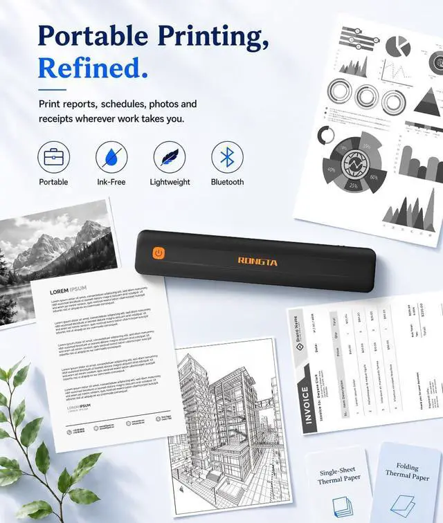 Alt view image 3 of 4 - Rongta Thermal Portable Printers Wireless for Travel, Bluetooth Mobile Printer with 200 Sheets Thermal Papers