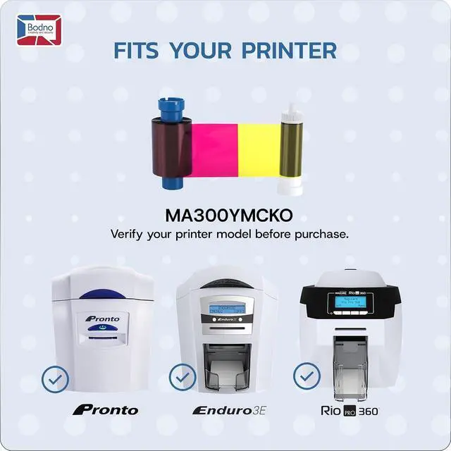 Alt view image 2 of 7 - Bodno MA300YMCKO Color Ribbon - YMCKO - 300 Prints Premium CR80 30 Mil Graphic Quality PVC Cards - Qty 300