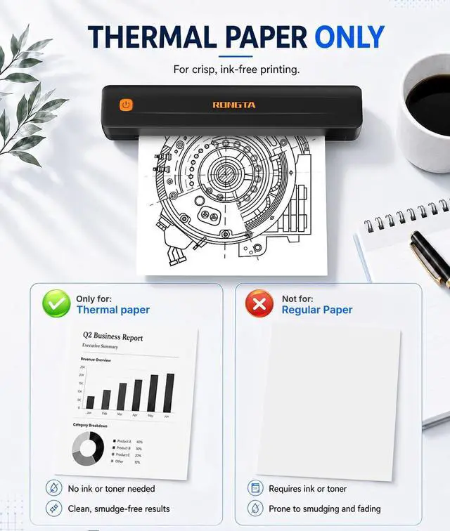 Alt view image 4 of 4 - Rongta Thermal Portable Printers Wireless for Travel, Bluetooth Mobile Printer with 200 Sheets Thermal Papers