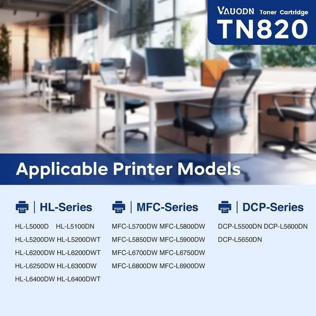 Alt view image 2 of 6 - TN820 2BK Black Toner Cartridges Compatible for Brother HL-L6200DW Printer