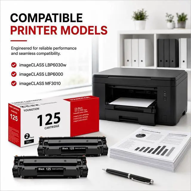 Alt view image 2 of 7 - 125 Black Toner Cartridge High Yield (2-Pack) Compatible 125 Toner Cartridges Replacement for Canon 125 Toner Cartridge for imageCLASS LBP6030w LBP6000 MF3010 Printer