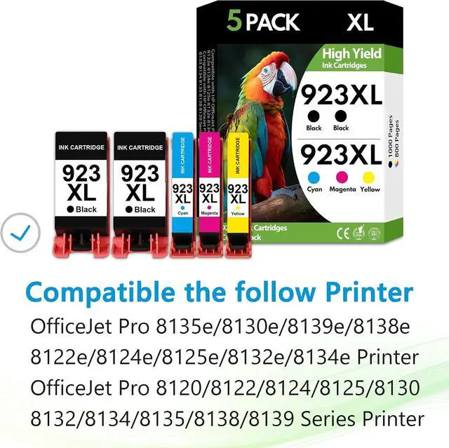 Alt view image 2 of 7 - 923XL 923 Ink Cartridges 5 Pack High Yield 2Black Cyan Magenta Yellow, Replacement for HP 923 XL, Compatible with OfficeJet Pro 8130e 8135e 8139e 8138e 8122e 8120 8124e 8125e 8130 8132e 8134e Printers
