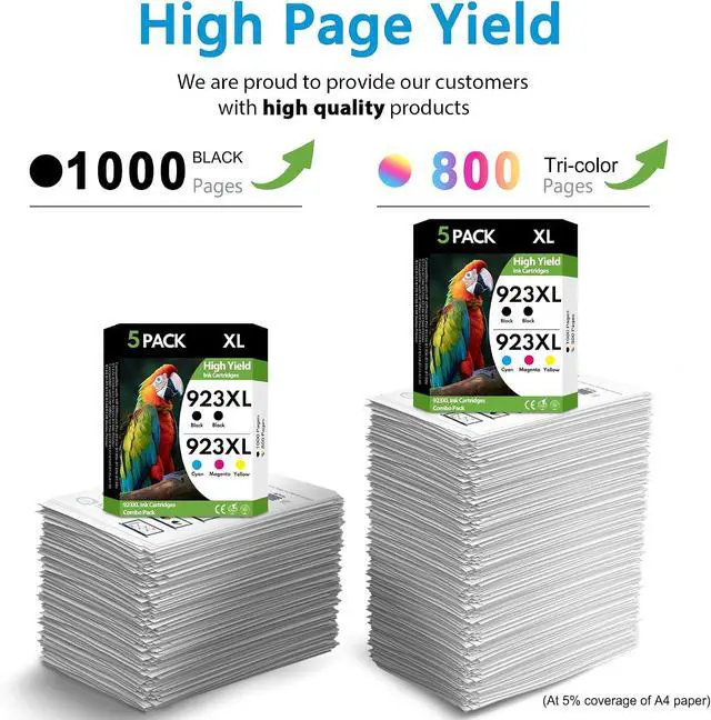 Alt view image 3 of 7 - 923XL 923 Ink Cartridges 5 Pack High Yield 2Black Cyan Magenta Yellow, Replacement for HP 923 XL, Compatible with OfficeJet Pro 8130e 8135e 8139e 8138e 8122e 8120 8124e 8125e 8130 8132e 8134e Printers