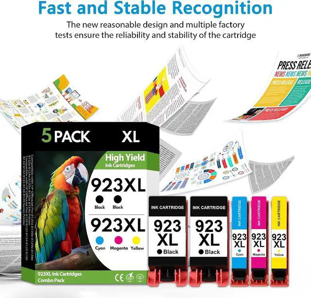 Alt view image 7 of 7 - 923XL 923 Ink Cartridges 5 Pack High Yield 2Black Cyan Magenta Yellow, Replacement for HP 923 XL, Compatible with OfficeJet Pro 8130e 8135e 8139e 8138e 8122e 8120 8124e 8125e 8130 8132e 8134e Printers