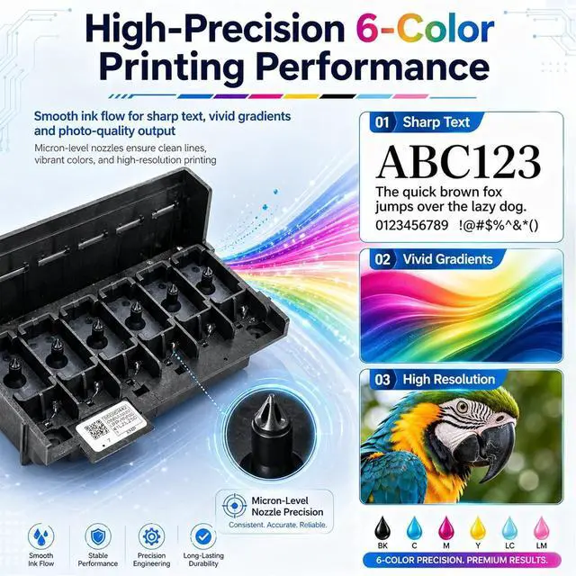 Alt view image 3 of 7 - XP600 Printhead Replacement for UV DTF Printers, High-Precision 6 Color Print Head for XP600 XP601 XP510, Smooth Ink Flow & Anti-Clogging Nozzle, with 2 PCS 29 Pins Data Cable