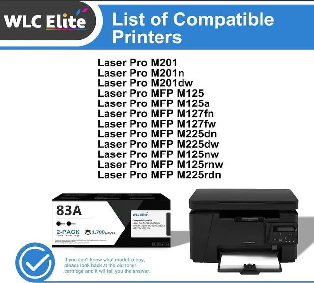 Alt view image 2 of 6 - 83A Black Toner Cartridges (2-Pack) Compatible Replacement for HP 83A CF283A Toner Cartridge Compatible with Laser Pro M125 M127 M201 M225 Series Printer