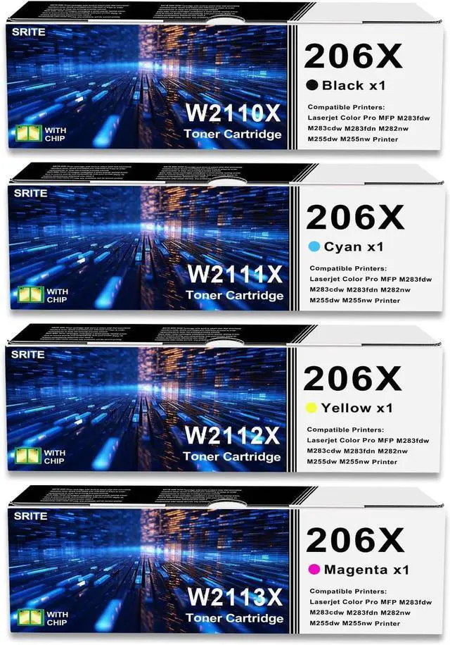 Main image of SRITE 206X Toner Cartridges 4 Pack High Yield W2110X W2111X W2112X W2113X
