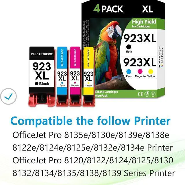 Alt view image 2 of 7 - 923XL 923 Ink Cartridges 4 Pack High Yield BK/C/M/Y, Replacement for HP 923 XL, Compatible with HP OfficeJet Pro 8130e 8135e 8139e 8138e 8122e 8120 8124e 8125e 8130 8132e 8134e Printers