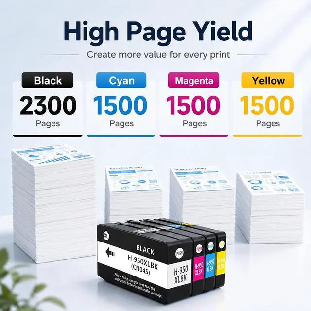 Alt view image 3 of 7 - 950XL 951XL Ink Cartridges for HP 950 951 Ink Cartridges Combo Pack Compatible for OfficeJet Pro 8600 8610 8615 8620 8625 8630 8640 8660 8100 8110 Printers Black Cyan Magenta Yellow(4 Pack)