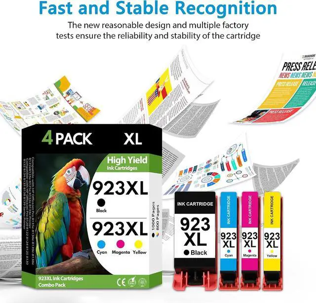 Alt view image 7 of 7 - 923XL 923 Ink Cartridges 4 Pack High Yield BK/C/M/Y, Replacement for HP 923 XL, Compatible with HP OfficeJet Pro 8130e 8135e 8139e 8138e 8122e 8120 8124e 8125e 8130 8132e 8134e Printers
