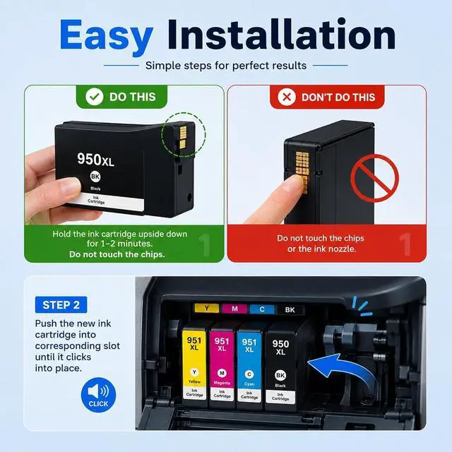 Alt view image 5 of 7 - 950XL 951XL Ink Cartridges for HP 950 951 Ink Cartridges Combo Pack Compatible for OfficeJet Pro 8600 8610 8615 8620 8625 8630 8640 8660 8100 8110 Printers Black Cyan Magenta Yellow(4 Pack)