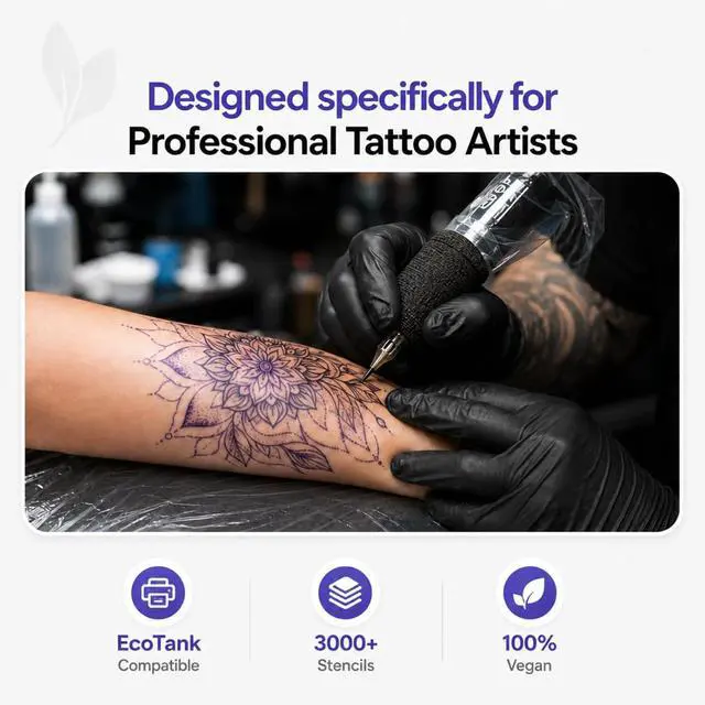 Alt view image 2 of 6 - Skin-Safe Tattoo Stencil Ink Refill for EcoTank Printer - Vegan, Clog-Free Transfer Inkjet Stencil Ink - Smudge-Proof Formula for High-Definition Crisp Stencils (100ml, Violet)