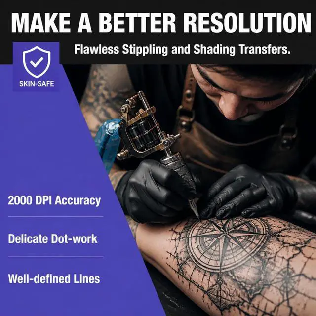 Alt view image 5 of 6 - Skin-Safe Tattoo Stencil Ink Refill for EcoTank Printer - Vegan, Clog-Free Transfer Inkjet Stencil Ink - Smudge-Proof Formula for High-Definition Crisp Stencils (100ml, Violet)