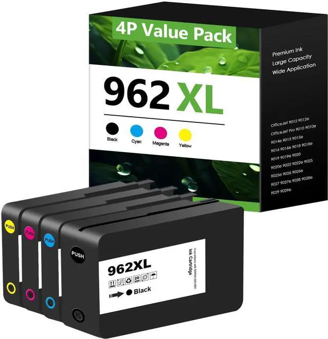 Main image of 962XL Ink Cartridges Replacement for HP 962XL Ink Cartridges Combo Pack 962 XL Work for Officejet Pro 9015e 9010 9025e 9015 9025 9018e 9025e 9020 Printer 4-Pack (BK Y M C)