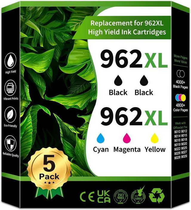 Main image of 962XL 962 Ink Cartridges Black Color Combo Pack 5-Pack Replacement HP 962
