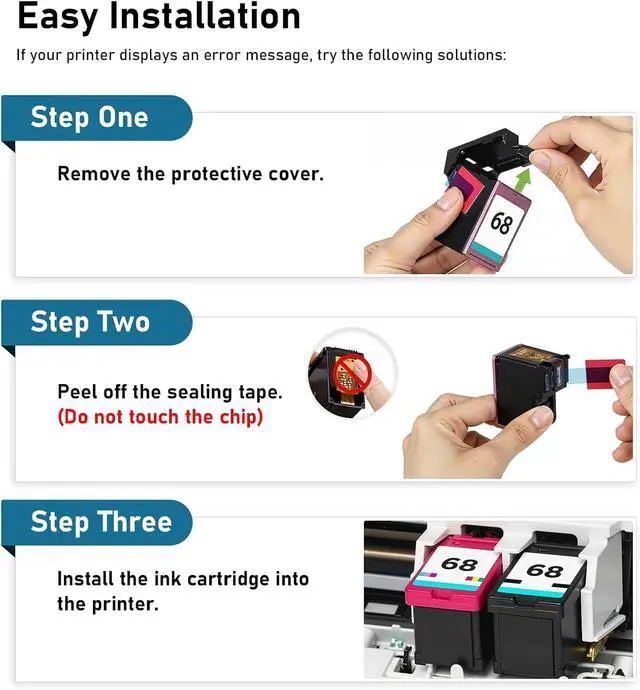 Alt view image 4 of 6 - 68 Ink Cartridges Black Color Combo Pack Remanufactured Replacement for HP 68 Ink 68 XL 68e Compatible with HP Envy 6155e 6555e Series Printers 6152e 6165e 6558e 6552e (2 Pack, 1 Black, 1 Tri-Color)