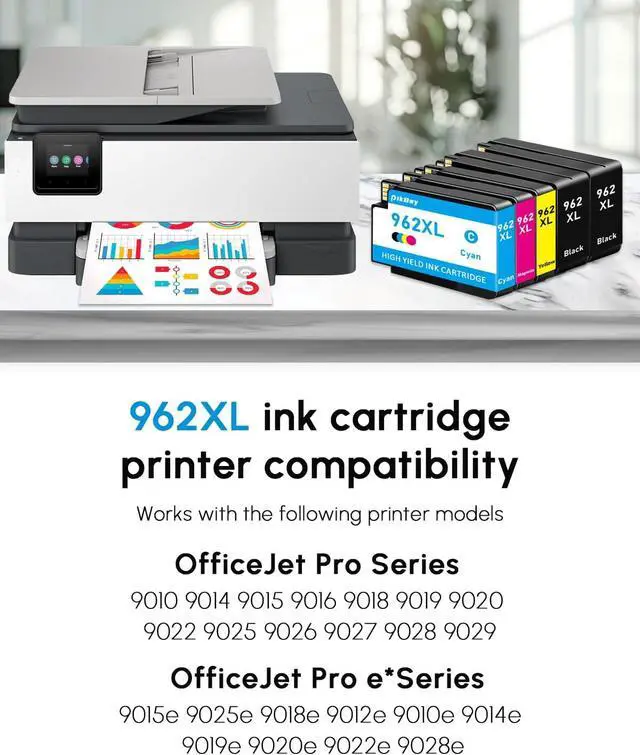 Alt view image 2 of 7 - 962XL 962 Ink Cartridges Black Color Combo Pack 5-Pack Replacement HP 962