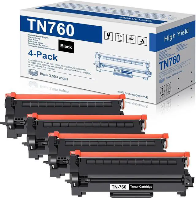 Main image of TN760 TN-760 Toner 4-Pack, Compatible TN760 High Yield Black Toner Cartridge, Replacement for Brother TN730 TN-730 TN 760 MFC-L2710DW MFC-L2750DW DCP-L2550DW HL-L2350DW HL-L2370DW Printers