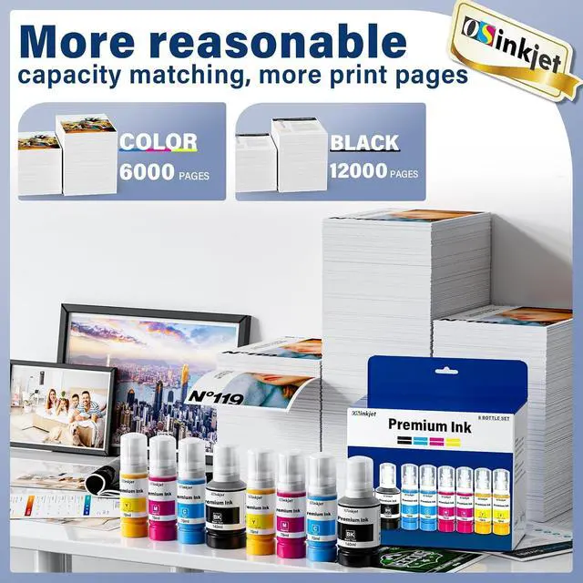 Alt view image 2 of 6 - Compatible for 542 Ink Refill Bottles Fits Eco Tank Pro ET-5150 ET-5170 ET-5180 ET-5800 ET-5850 ET-5880 ET-16600 ST-C5000 ST-C5500, Pigment Ink T542 Combo Pack (2BK 2C 2M 2Y)