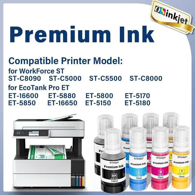 Alt view image 3 of 6 - Compatible for 542 Ink Refill Bottles Fits Eco Tank Pro ET-5150 ET-5170 ET-5180 ET-5800 ET-5850 ET-5880 ET-16600 ST-C5000 ST-C5500, Pigment Ink T542 Combo Pack (2BK 2C 2M 2Y)